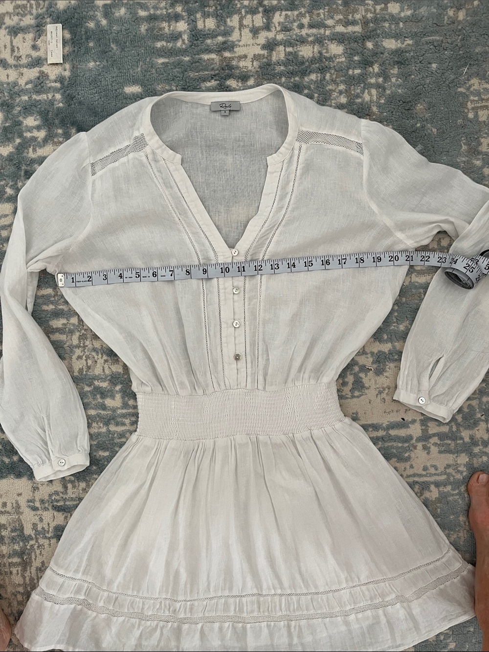 Rails Jasmine White Linen Blend Smocked Waist Mini Dress S - Picture 7 of 9